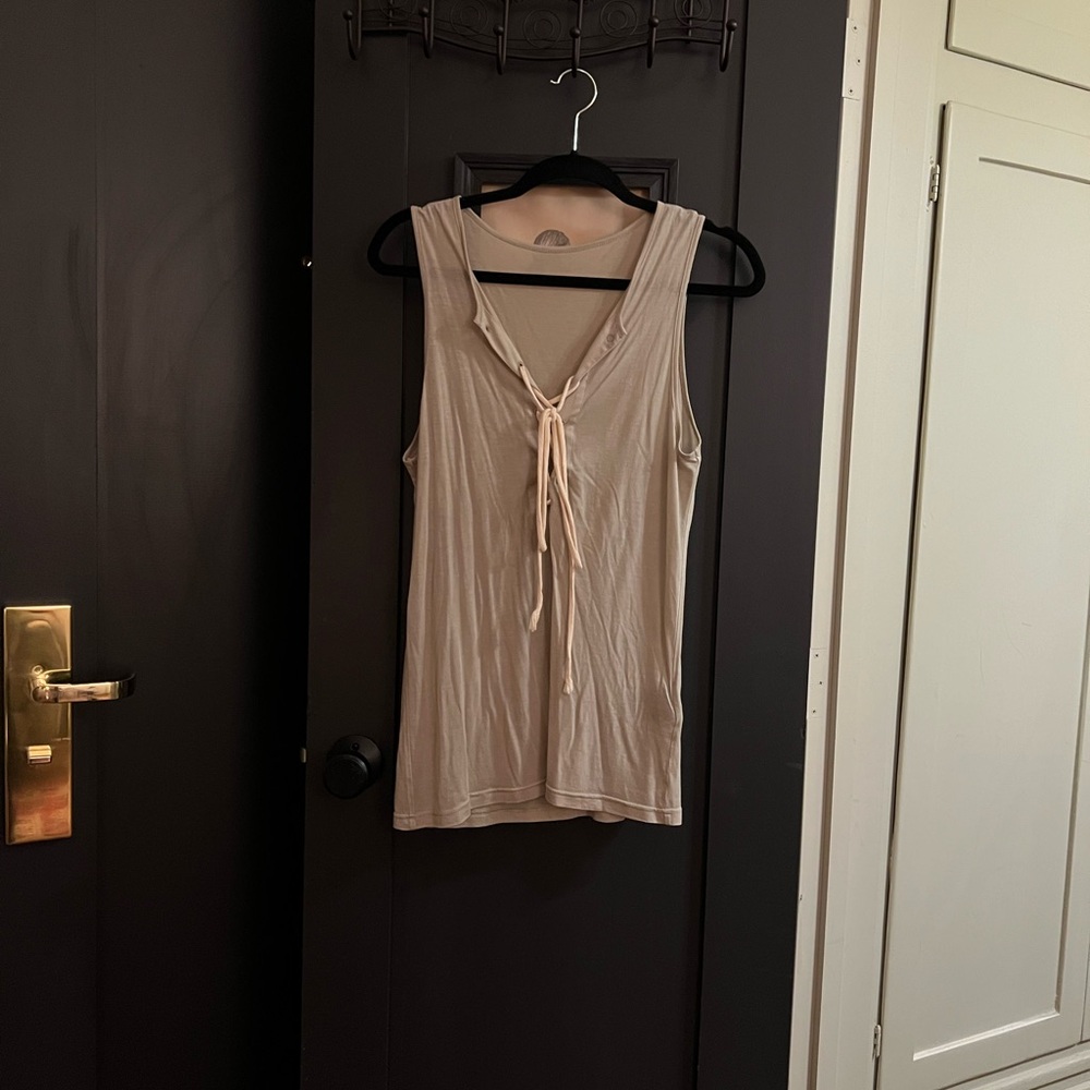 Beige Sleeveless Top with Tie Detail